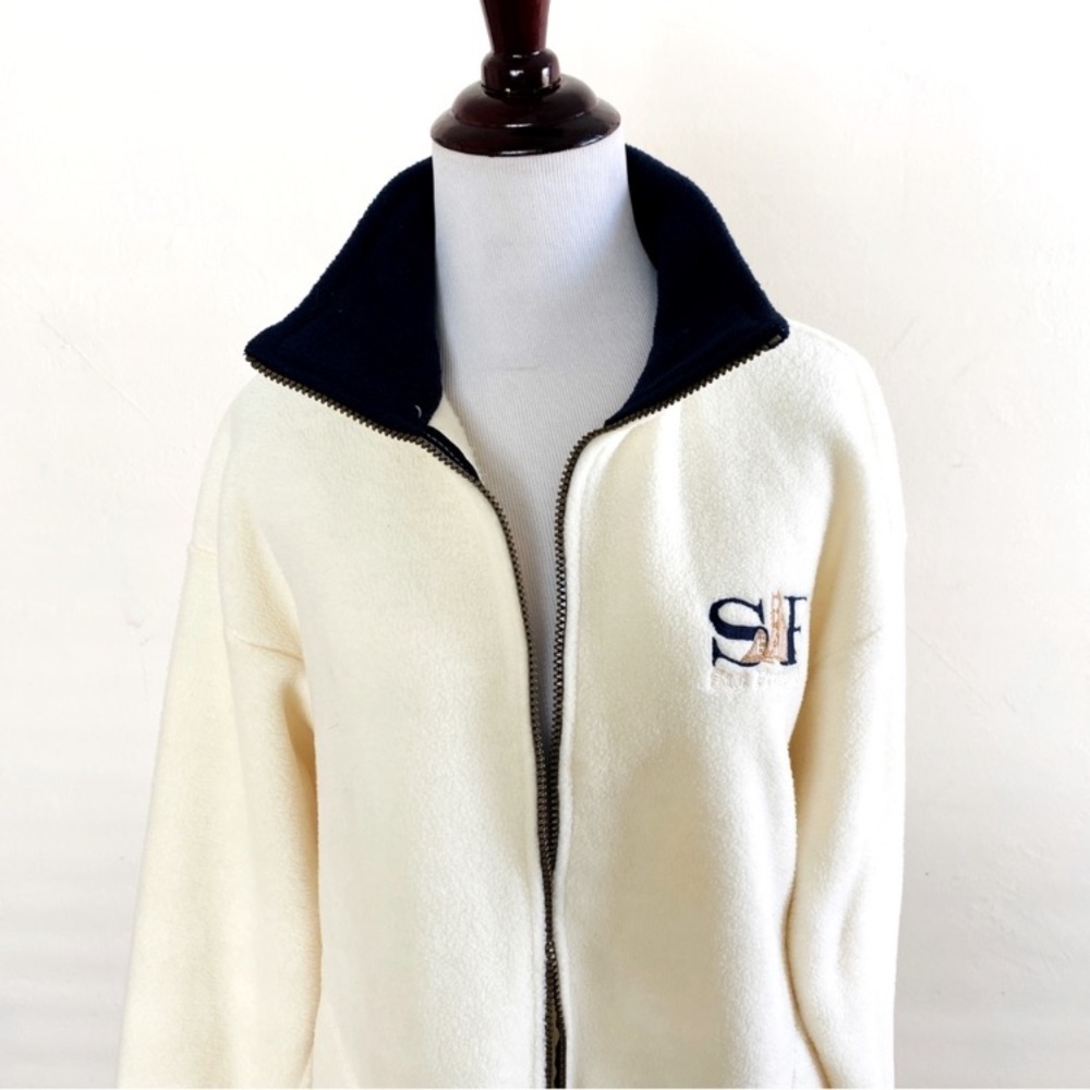 VINTAGE FLEECE JACKET SMALL ANDY'S SPORT-WEAR ZIP UP PREPPY CREAM SAN FRANCISCO